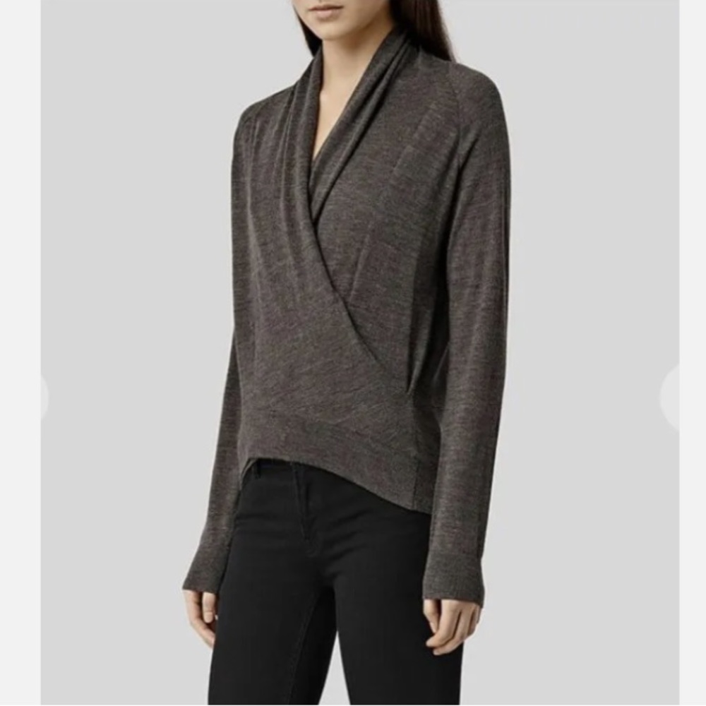 Allsaints Rola Twist Jumper Sweater in Charcoal Grey